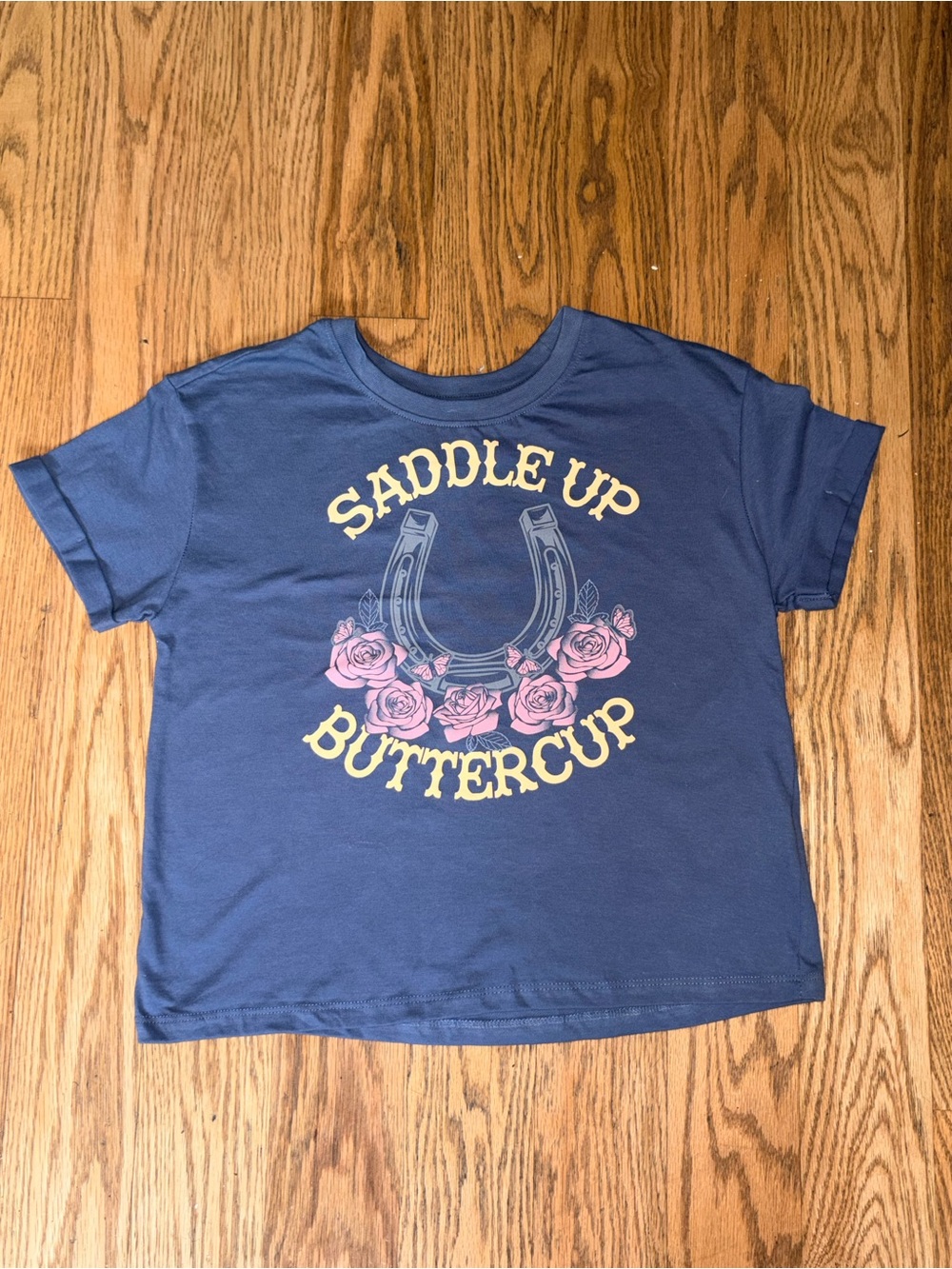ATTITUDE NOT INCLUDED Girls Blue Saddle Up Buttercup Graphic Tee M (10/12) NWOT